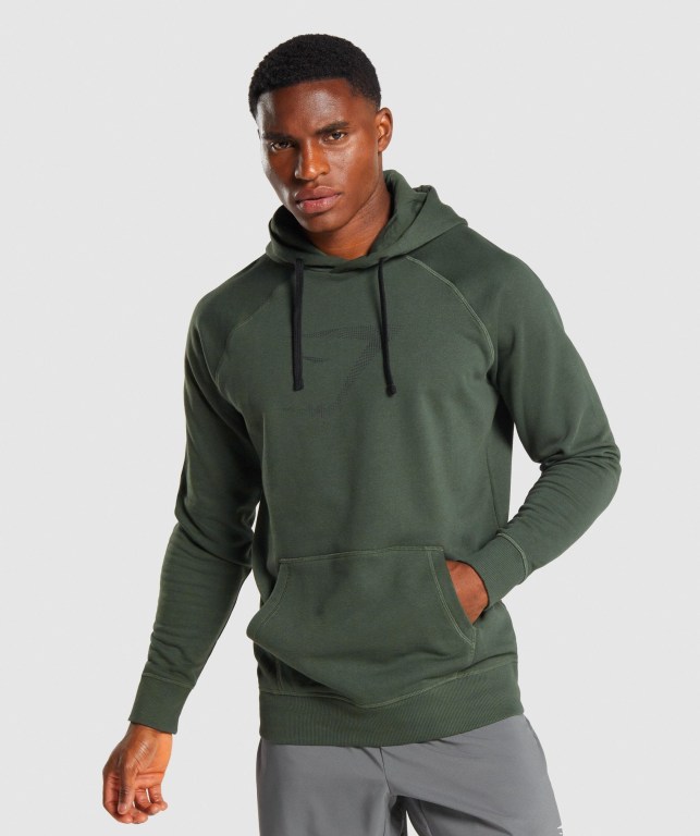 Gymshark Sharkhead Infill Men\'s Hoodies Dark Green | UAE-16RLWS