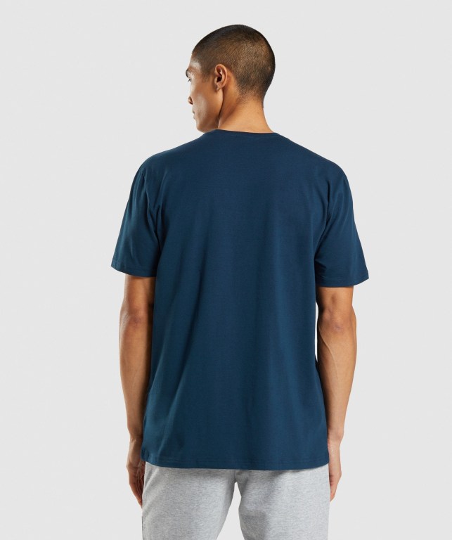 Gymshark Sharkhead Infill Men's T Shirts Navy | UAE-07USDN