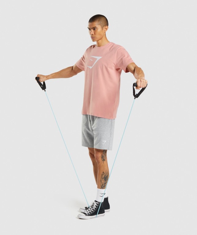 Gymshark Sharkhead Infill Men's T Shirts Pink | UAE-16BZGI