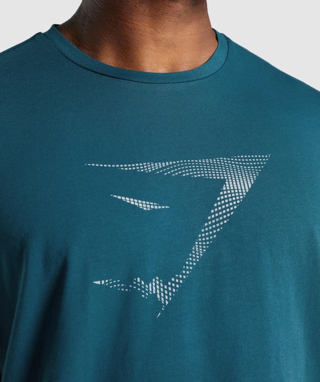 Gymshark Sharkhead Infill Men's T Shirts Turquoise | UAE-53VJAF