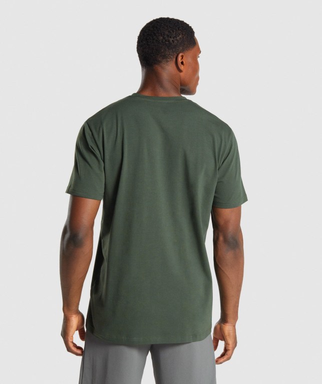 Gymshark Sharkhead Infill Men's T Shirts Dark Green | UAE-62VRUF