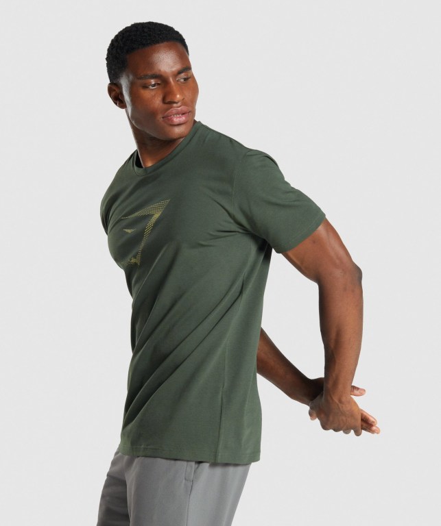 Gymshark Sharkhead Infill Men's T Shirts Dark Green | UAE-62VRUF