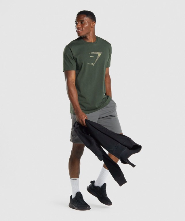 Gymshark Sharkhead Infill Men's T Shirts Dark Green | UAE-62VRUF