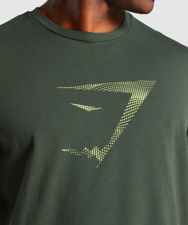 Gymshark Sharkhead Infill Men's T Shirts Dark Green | UAE-62VRUF