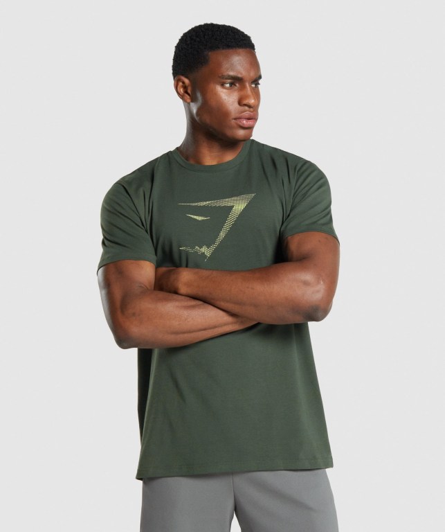 Gymshark Sharkhead Infill Men\'s T Shirts Dark Green | UAE-62VRUF