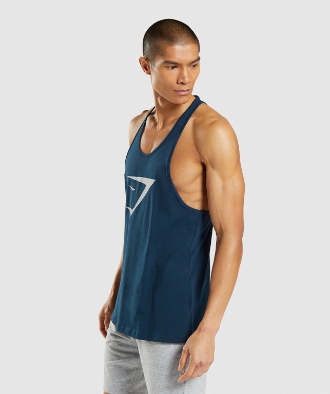 Gymshark Sharkhead Infill Men's Tank Tops Navy | UAE-26LYDV