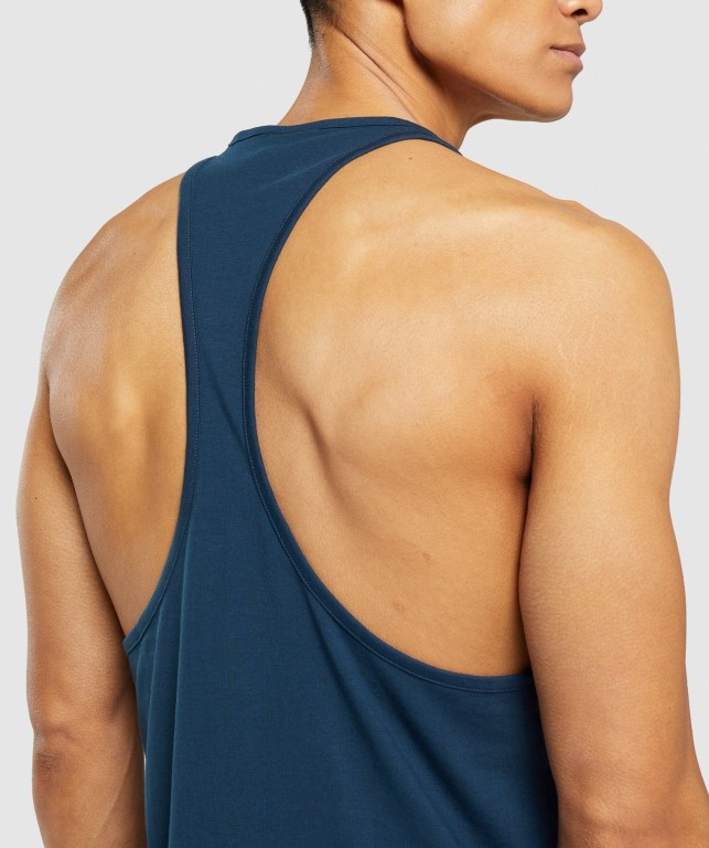 Gymshark Sharkhead Infill Men's Tank Tops Navy | UAE-26LYDV