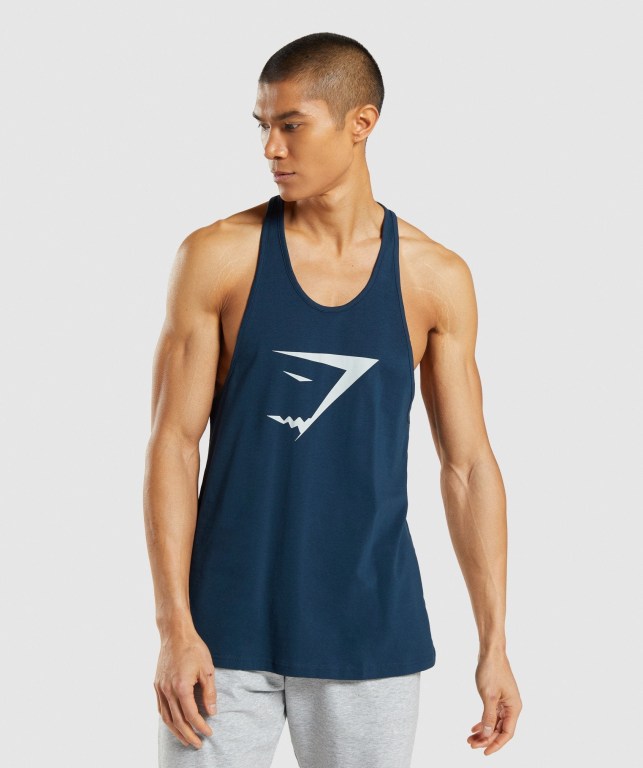 Gymshark Sharkhead Infill Men\'s Tank Tops Navy | UAE-26LYDV