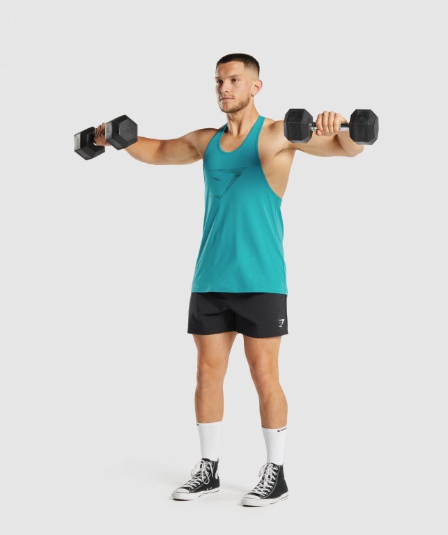 Gymshark Sharkhead Infill Men's Tank Tops Blue | UAE-29HWAO