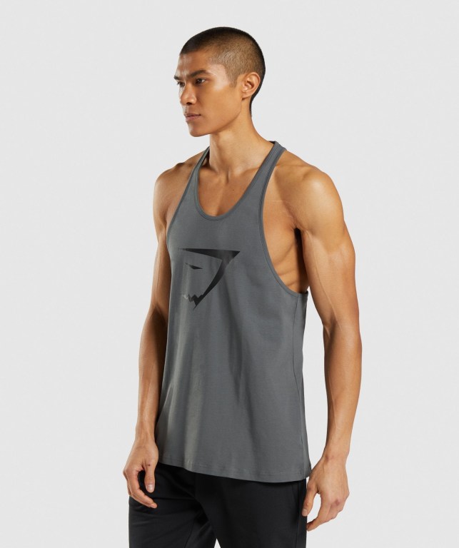 Gymshark Sharkhead Infill Men's Tank Tops Grey | UAE-59TWYZ