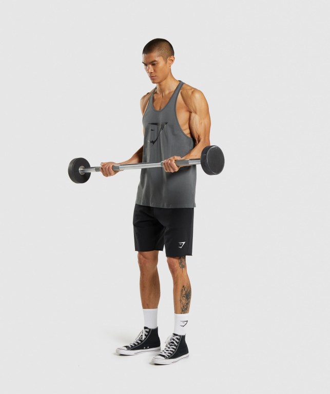 Gymshark Sharkhead Infill Men's Tank Tops Grey | UAE-59TWYZ