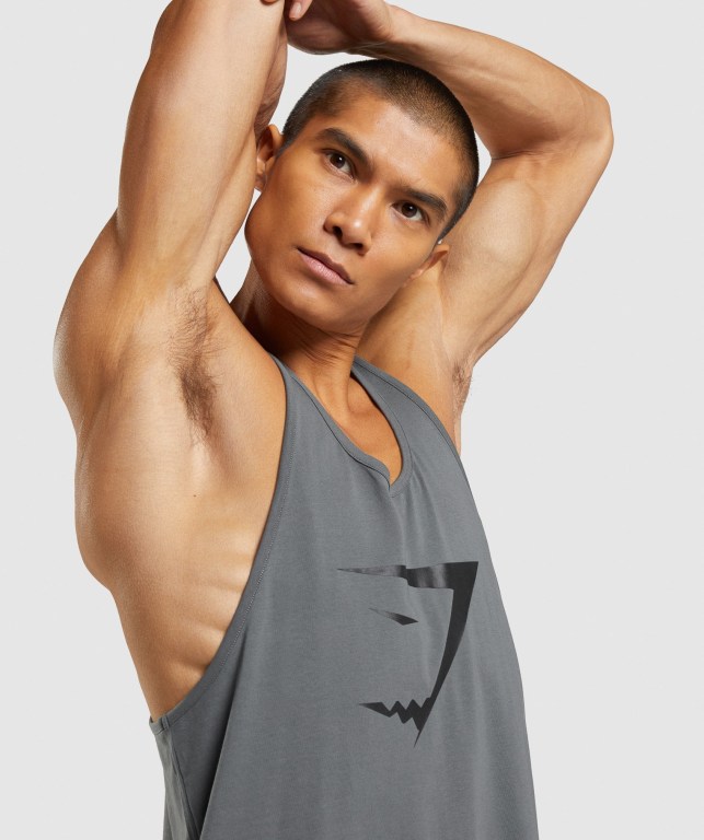 Gymshark Sharkhead Infill Men's Tank Tops Grey | UAE-59TWYZ