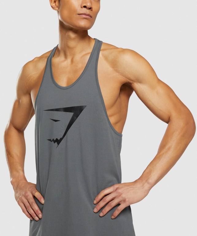 Gymshark Sharkhead Infill Men's Tank Tops Grey | UAE-59TWYZ