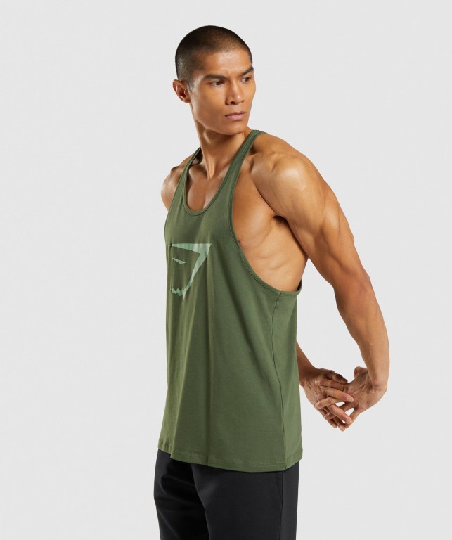 Gymshark Sharkhead Infill Men's Tank Tops Green | UAE-81DWGV