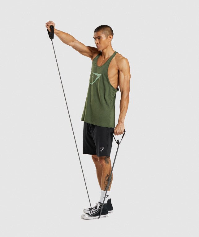 Gymshark Sharkhead Infill Men's Tank Tops Green | UAE-81DWGV