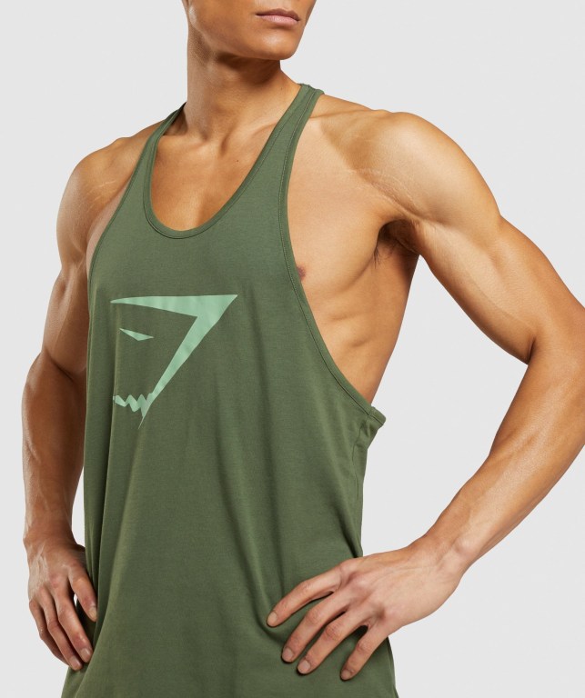 Gymshark Sharkhead Infill Men's Tank Tops Green | UAE-81DWGV