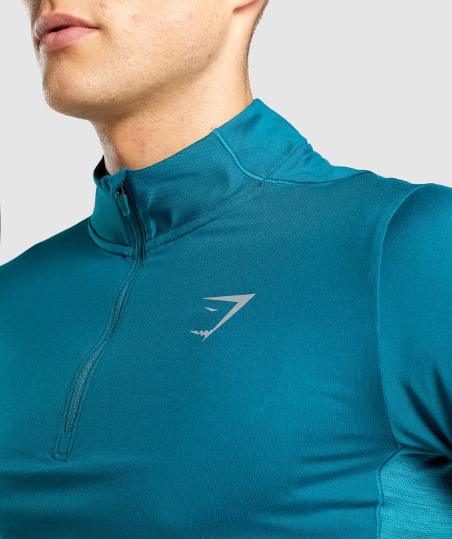 Gymshark Speed 1/4 Zip Men's Hoodies Turquoise | UAE-69CJLP