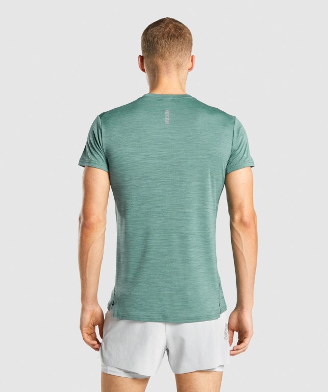 Gymshark Speed Men's T Shirts Dark Green | UAE-05JOTF