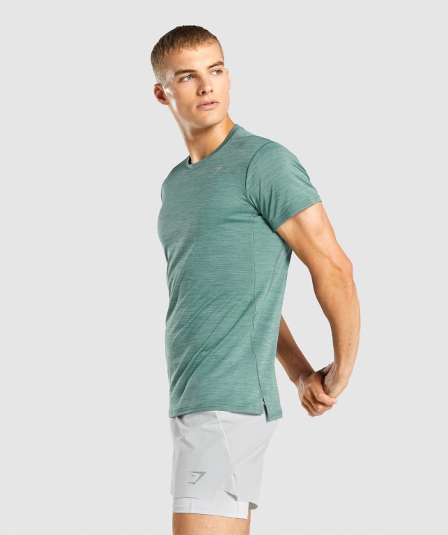 Gymshark Speed Men's T Shirts Dark Green | UAE-05JOTF