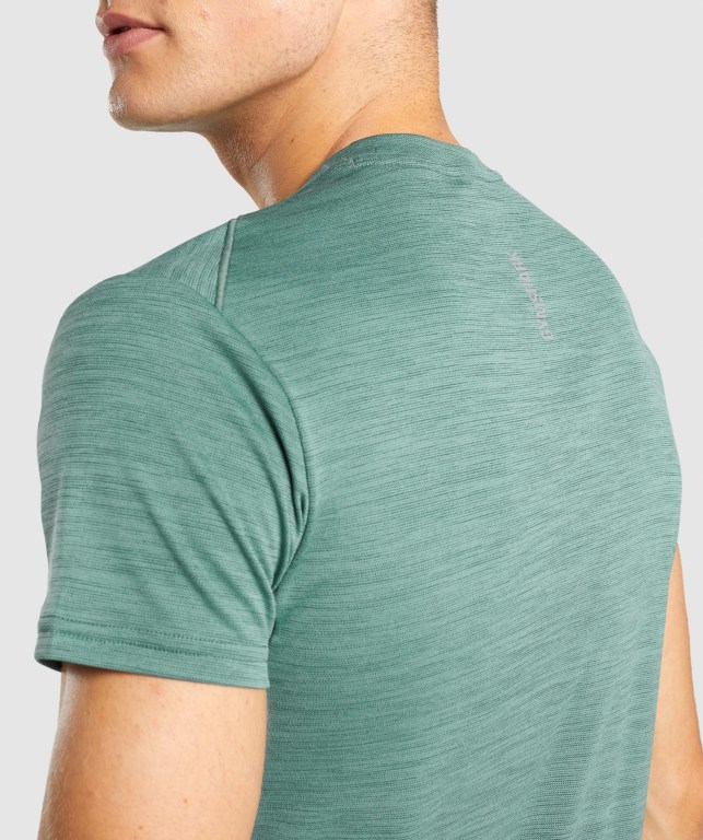 Gymshark Speed Men's T Shirts Dark Green | UAE-05JOTF