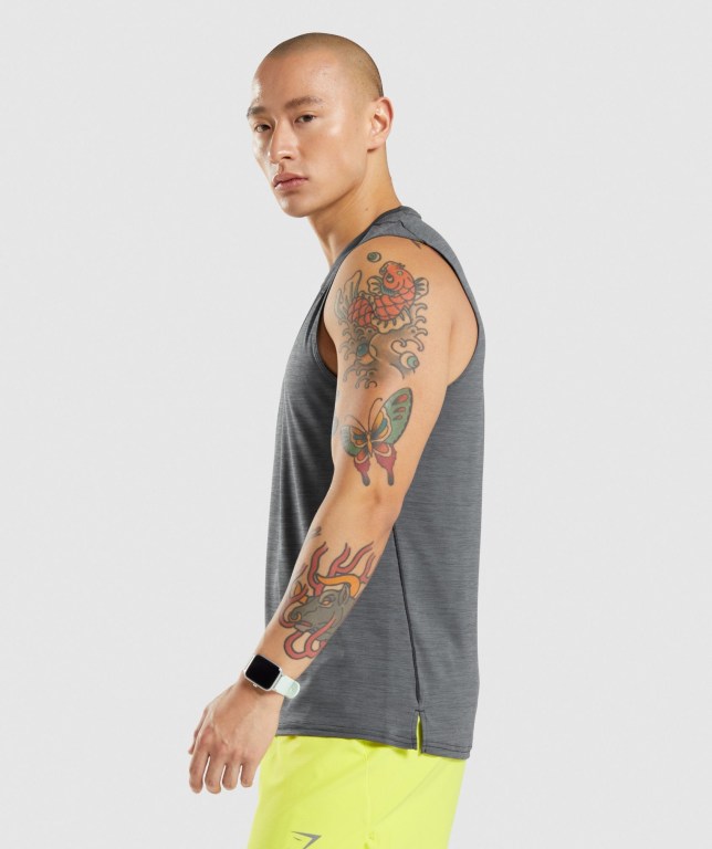 Gymshark Speed Men's Tank Tops Black / Grey | UAE-98RSYQ