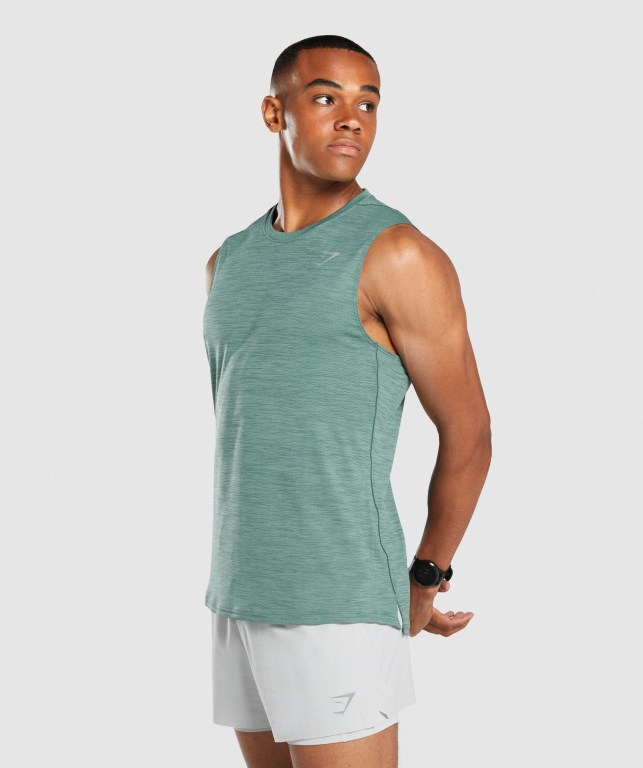 Gymshark Speed Men's Tank Tops Dark Green | UAE-78ZWQD