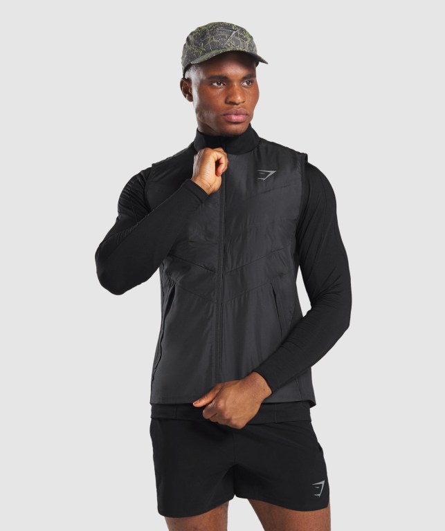 Gymshark Speed Vest Men\'s Jackets Black | UAE-61ENZJ