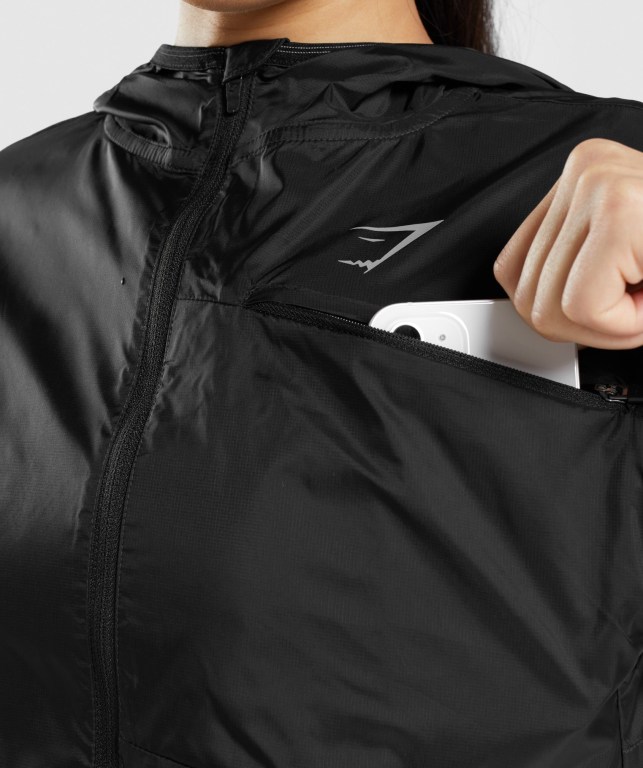 Gymshark Speed Windbreaker Women's Jackets Black | UAE-41OZFP