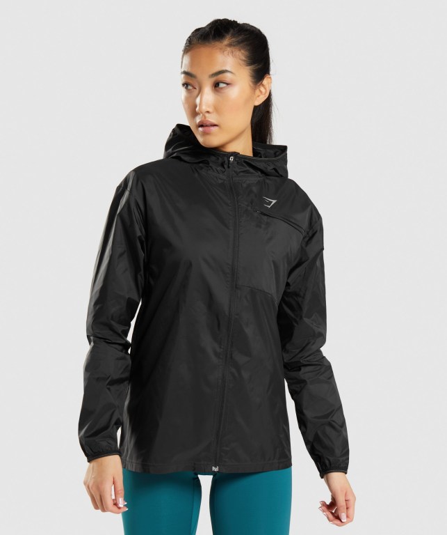 Gymshark Speed Windbreaker Women\'s Jackets Black | UAE-41OZFP