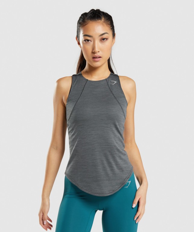 Gymshark Speed Women\'s Tank Tops Black / Grey | UAE-72MPQU