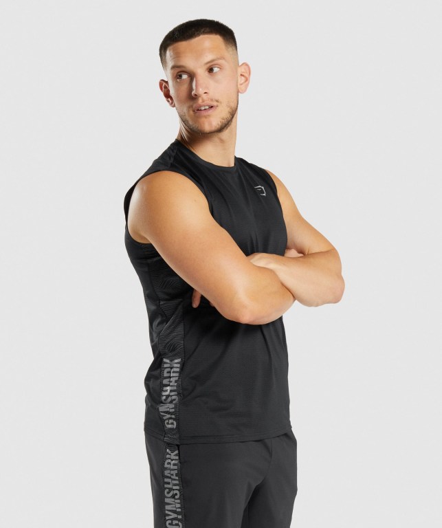 Gymshark Sport Men's Tank Tops Black | UAE-80MJOW