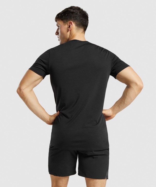 Gymshark Sports Men's T Shirts Black | UAE-19WMRF