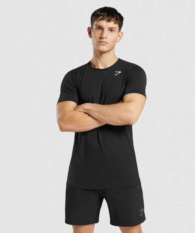 Gymshark Sports Men\'s T Shirts Black | UAE-19WMRF