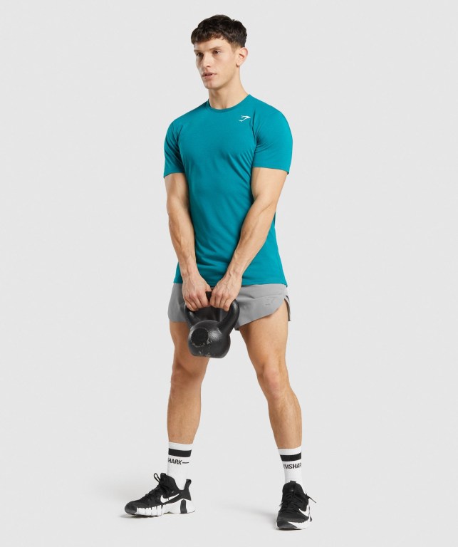 Gymshark Sports Men's T Shirts Turquoise | UAE-65SGDI