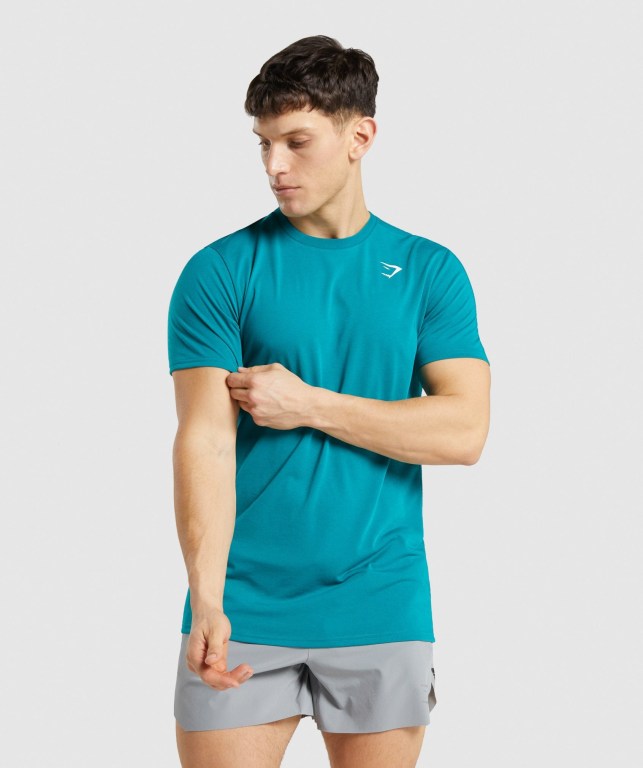 Gymshark Sports Men\'s T Shirts Turquoise | UAE-65SGDI