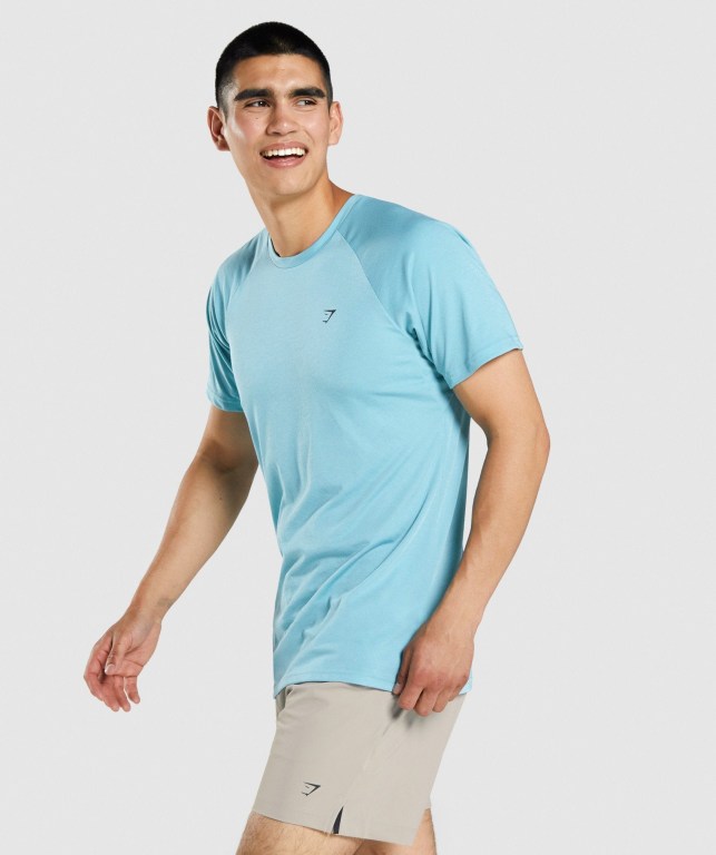 Gymshark Studio Men's T Shirts Turquoise | UAE-95RFZM