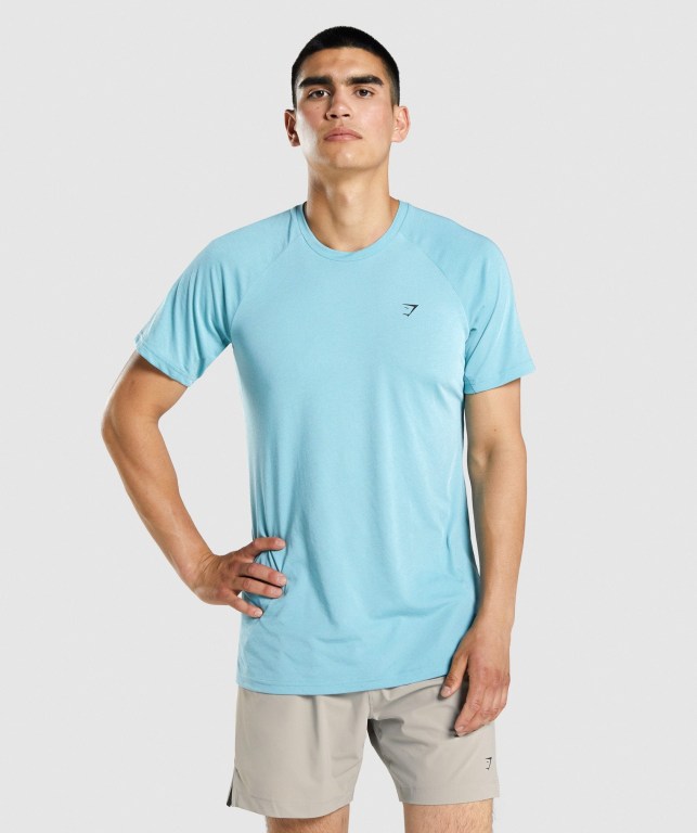 Gymshark Studio Men\'s T Shirts Turquoise | UAE-95RFZM