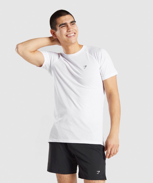 Gymshark Studio Men\'s T Shirts White | UAE-80MJQE