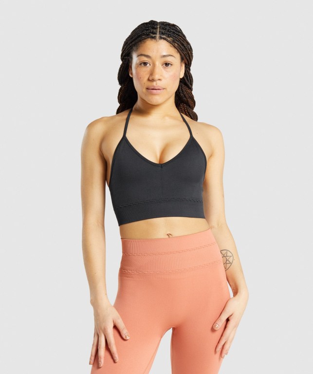 Gymshark Studio Seamless Women's Sports Bra Black | UAE-19PFBZ