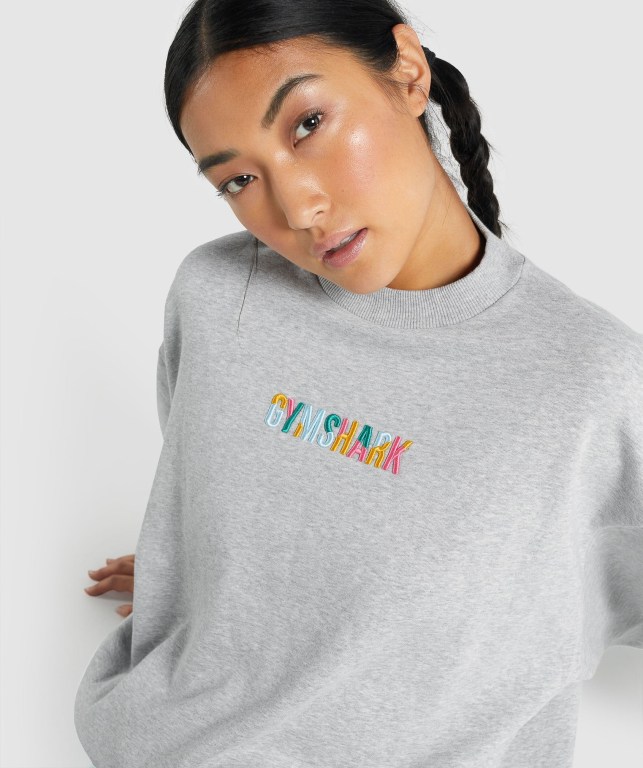 Gymshark Sundae Graphic Oversized Sweatshirt Women's Hoodies Light Grey | UAE-05CUDN