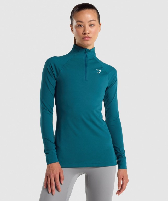 Gymshark Training 1/4 Zip Women\'s Hoodies Turquoise | UAE-17DIHY