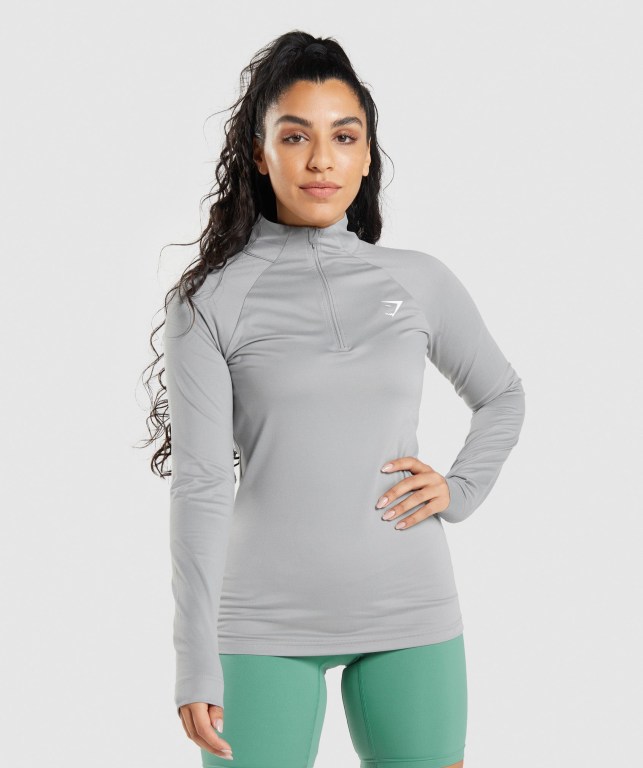 Gymshark Training 1/4 Zip Women\'s Hoodies Grey | UAE-74KFGQ