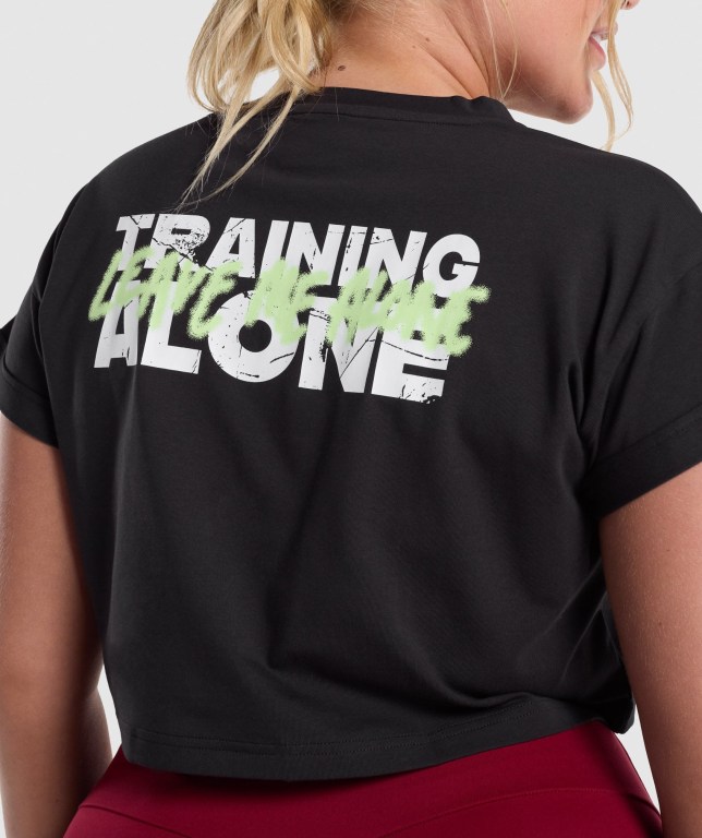 Gymshark Training Alone Graphic Crop Women's T Shirts Black | UAE-95SFMH