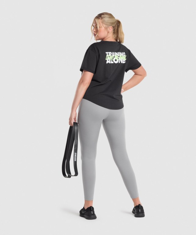 Gymshark Training Alone Graphic Women's T Shirts Black | UAE-72DYKX