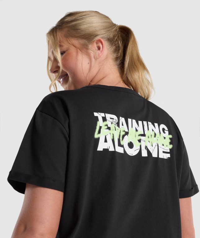 Gymshark Training Alone Graphic Women's T Shirts Black | UAE-72DYKX