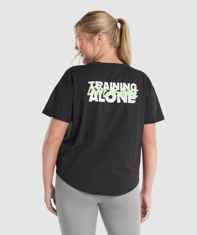 Gymshark Training Alone Graphic Women\'s T Shirts Black | UAE-72DYKX