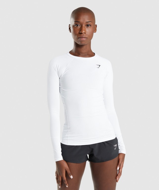 Gymshark Training Baselayer Top Women\'s T Shirts White | UAE-97JNEK