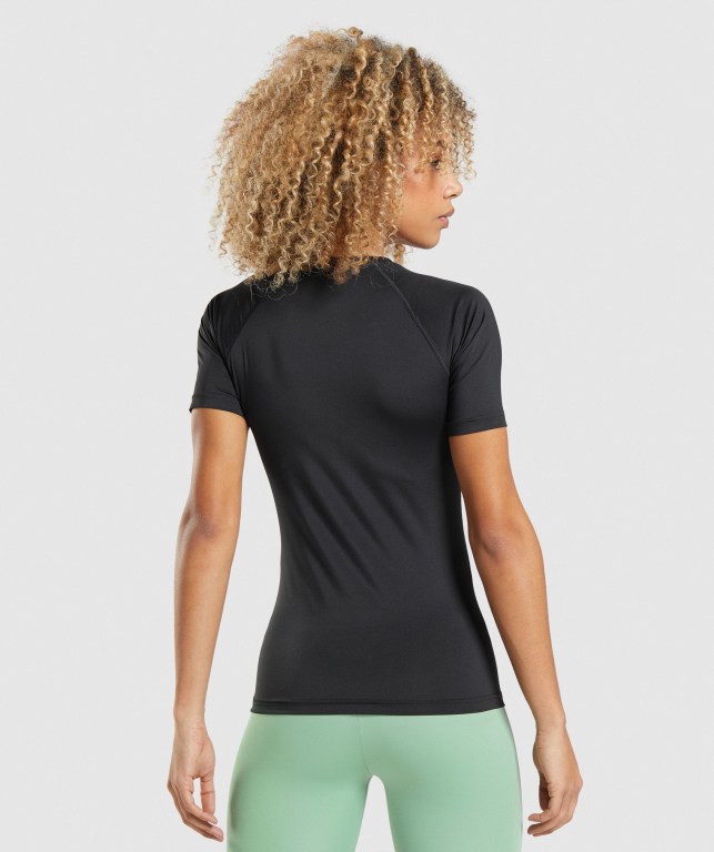 Gymshark Training Baselayer Women's T Shirts Black | UAE-13CJKF