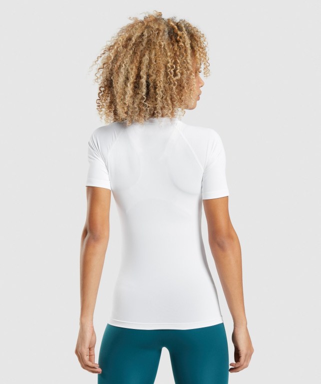 Gymshark Training Baselayer Women's T Shirts White | UAE-56GYZL