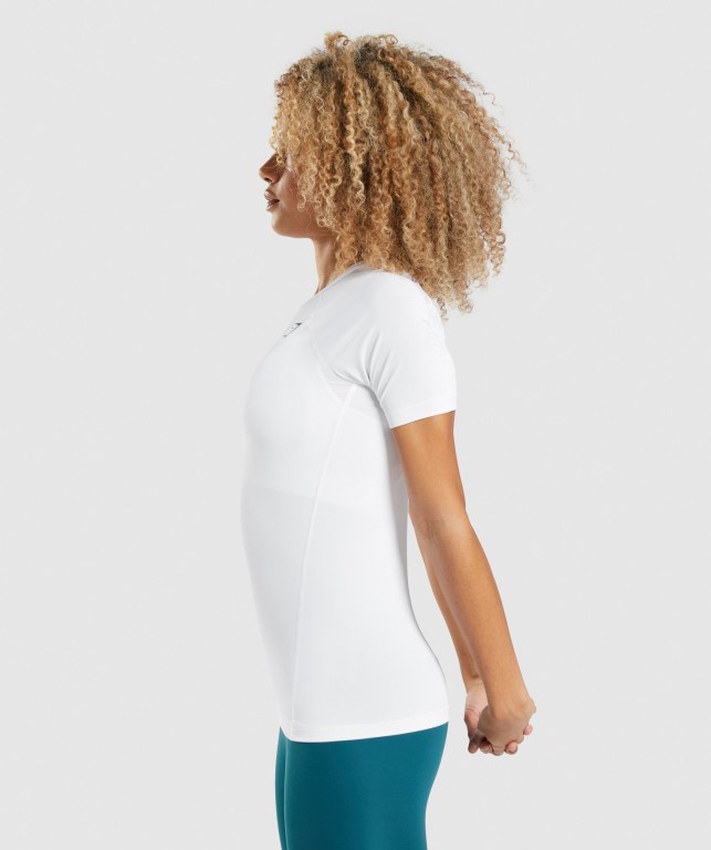 Gymshark Training Baselayer Women's T Shirts White | UAE-56GYZL